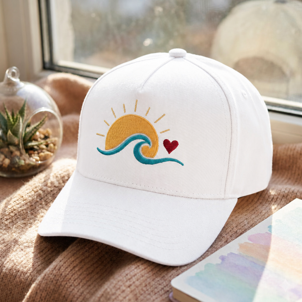 Sun Waves Heart Minimalist Beach Embroidered Hat