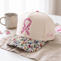 Personalized Breast Cancer Awareness Ribbon Faith Hope Love Strength Cure Embroidered Floral & Leopard Brim Hat