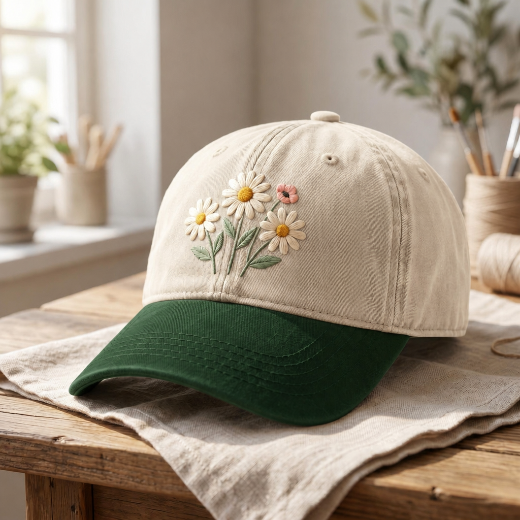 Personalized Daisy Wildflower Bouquet Cottagecore Garden Embroidered Two-Tone Hat