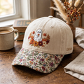 Personalized Halloween Floral Ghost Fall Flowers Pumpkin Embroidered Floral & Leopard Brim Hat