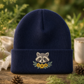 Personalized Raccoon Sunflower Floral Woodland Embroidered Beanie