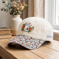 Personalized Halloween Floral Ghost Pumpkin Wildflower Daisy Fall Embroidered Floral & Leopard Brim Hat