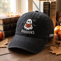 Personalized Halloween Ghost Reading Booooks Bats Custom Name Embroidered Hat — Washed Hat