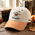 Personalized Halloween Ghost Reading Booooks Bats Custom Name Embroidered Gingham & Stripe Brim Hat