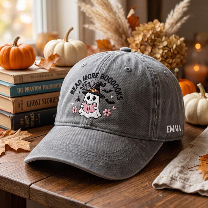 Personalized Halloween Ghost Reading Book Read More Booooooks Embroidered Hat