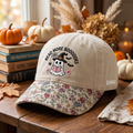 Personalized Halloween Ghost Reading Book Read More Booooooks Embroidered Floral & Leopard Brim Hat