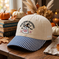 Personalized Halloween Ghost Reading Book Read More Booooooks Embroidered Gingham & Stripe Brim Hat