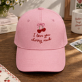 I Love You Cherry Much Coquette Bow Heart Cherries Embroidered Hat