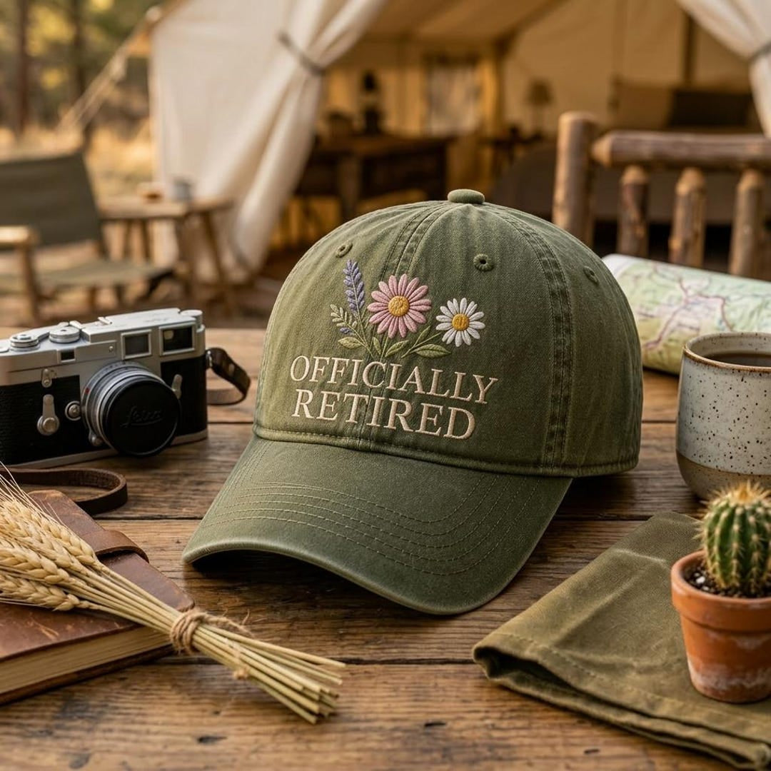 Officially Retired Wildflower Floral Botanical Retirement Embroidered Hat — Washed Hat