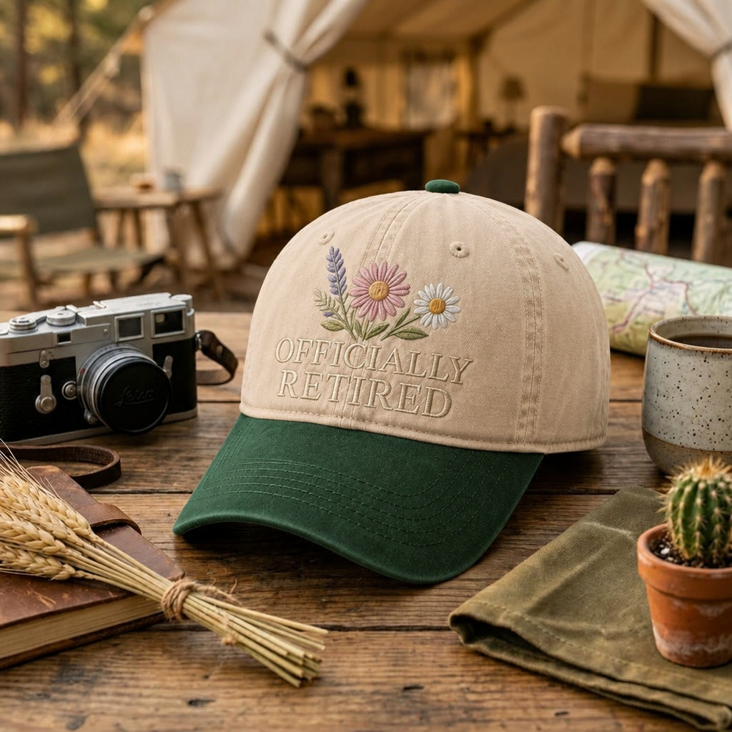Officially Retired Wildflower Floral Botanical Retirement Embroidered Two-Tone Hat