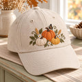 Fall Pumpkin Trio Daisy Wheat Butterfly Floral Autumn Embroidered Hat — Baseball Cap