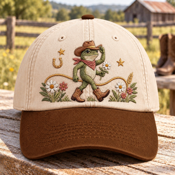 Cowboy Frog Wildflower Daisy Horseshoe Western Country Embroidered Two-Tone Hat