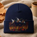 Personalized Mallard Ducks Flying Autumn Marsh Cattail Fall Leaves Wildlife Embroidered Beanie