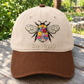 Bee Happy Floral Bee Nature Wildflower Embroidered Two-Tone Hat