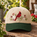 Red Cardinal Bird Wildflowers Branch Embroidered Two-Tone Hat