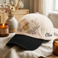 Personalized Bumble Bee Wildflower Botanical Floral Custom Name Embroidered Two-Tone Hat