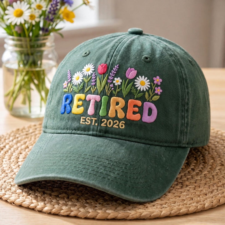 Personalized Retired Wildflower Floral Est Embroidered Hat — Washed Hat
