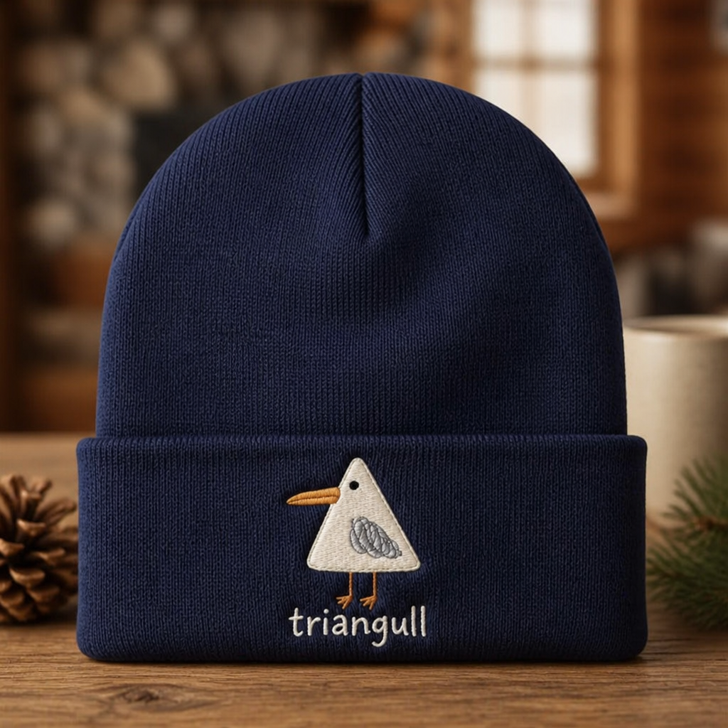 Triangull Funny Triangle Seagull Geometric Bird Embroidered Beanie