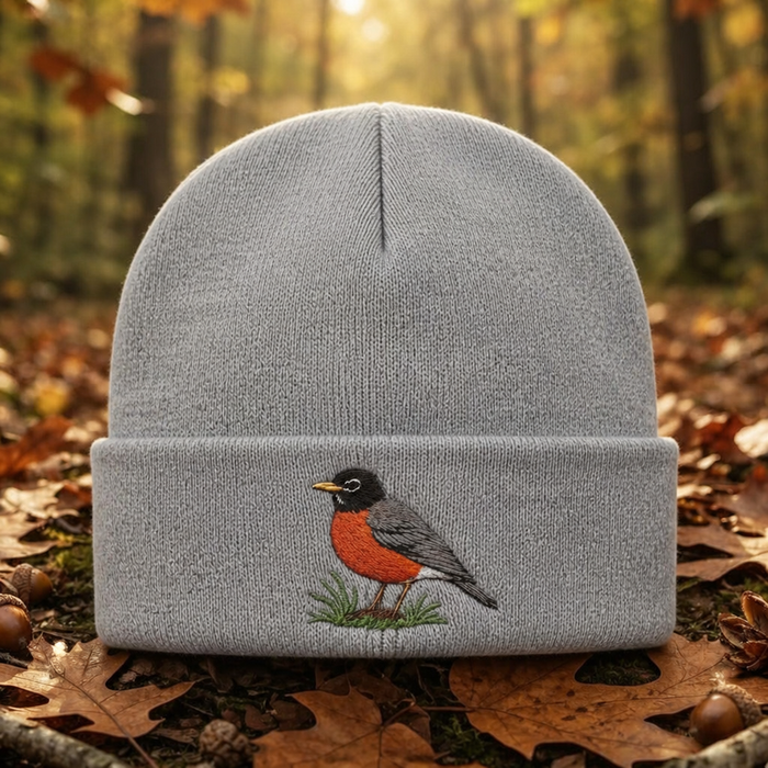 American Robin Bird Nature Lover Embroidered Beanie