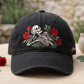 Personalized Skeleton Rose Gothic Embroidered Hat — Washed Hat
