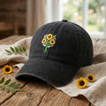 Sunflower Bouquet Floral Embroidered Hat — Washed Hat