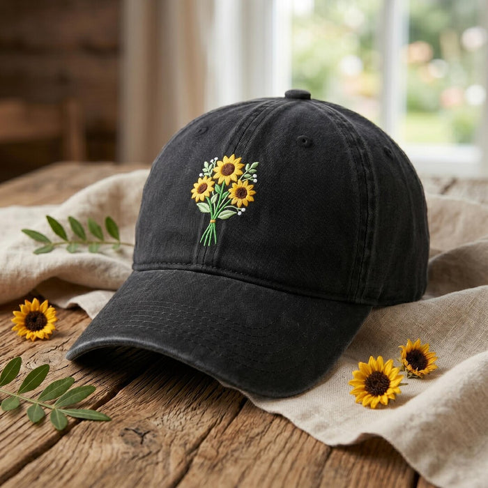 Sunflower Bouquet Floral Embroidered Hat