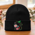 Personalized Floral Cat Luna Moth Wildflower Custom Name Embroidered Beanie