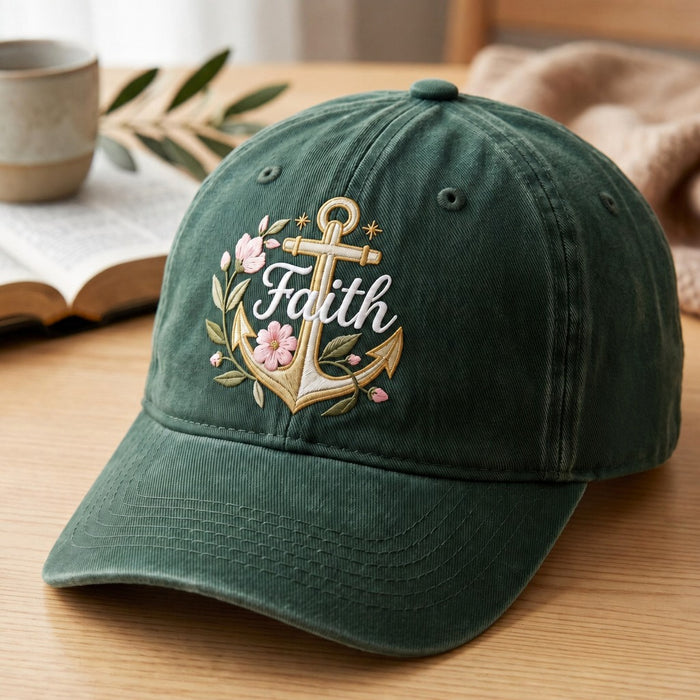 Personalized Faith Anchor Floral Christian Embroidered Hat