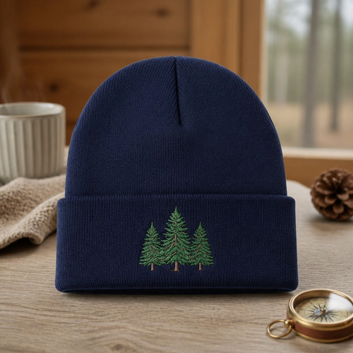 Pine Trees Forest Nature Outdoor Embroidered Beanie