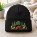 Personalized Woodland Forest Fox Bear Deer Trees Wildflowers Embroidered Beanie