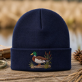 Personalized Mallard Duck Cattail Marsh Log Embroidered Beanie