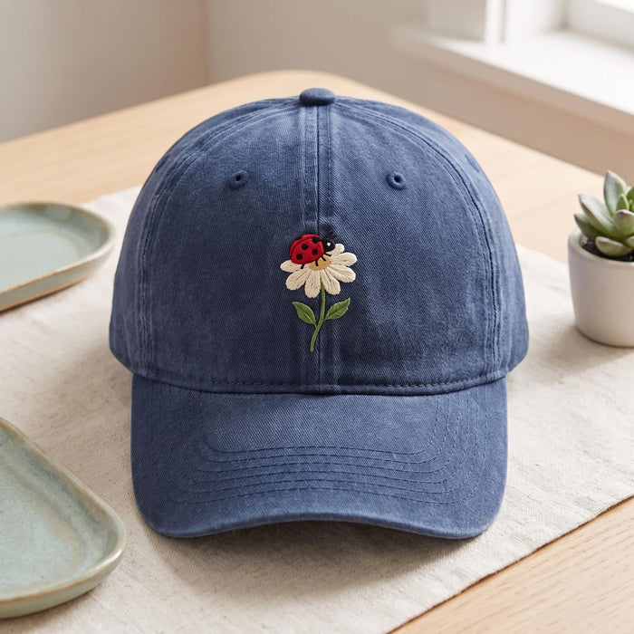 Ladybug Daisy Flower Embroidered Hat