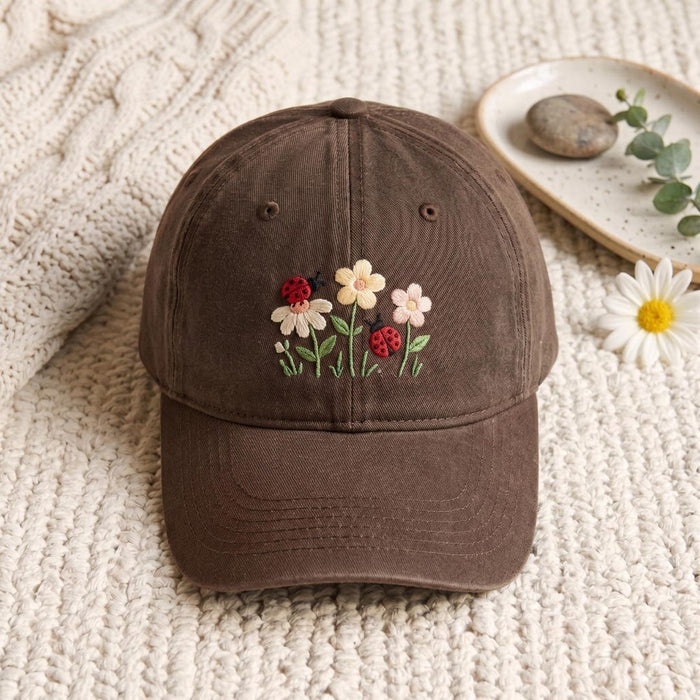 Personalized Ladybug Daisy Floral Garden Embroidered Hat