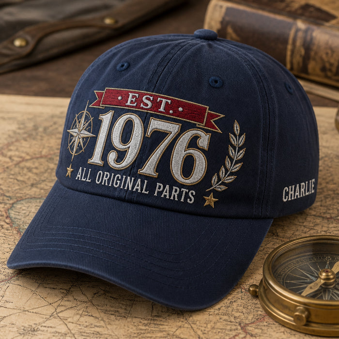 Personalized Vintage Birth Year All Original Parts Milestone Embroidered Hat