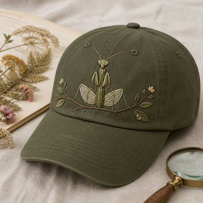 Praying Mantis On Branch Botanical Nature Insect Embroidered Hat