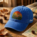 Personalized Deer Sunset Forest Retro Outdoor Embroidered Hat — Washed Hat