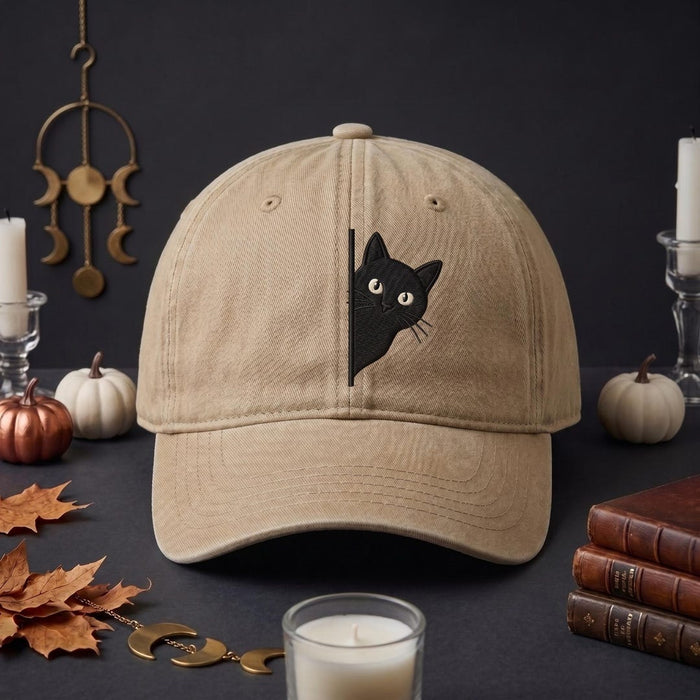 Personalized Peeking Black Cat Halloween Embroidered Hat