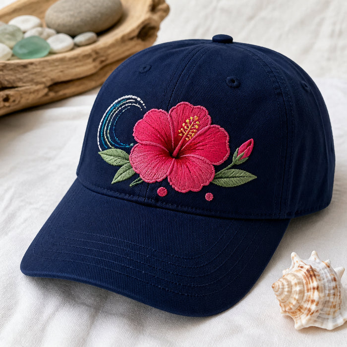 Tropical Hibiscus Sunset Scene Baseball Embroidered Hat