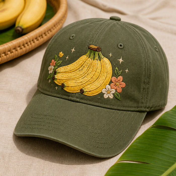 Tropical Banana Bunch Summer Fruit Embroidered Hat