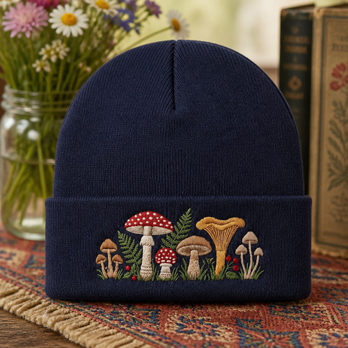 Personalized Cottagecore Mushroom Botanical Forest Embroidered Beanie