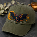 Spooky Night Bat Moon Stars Scene Dad Embroidered Hat — Washed Hat