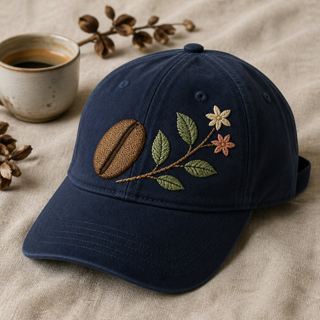 Coffee Branch Scene Washed Dad Embroidered Hat — Washed Hat