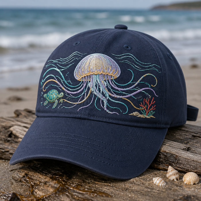 Giant Jellyfish Ocean Scene Coastal Baseball Embroidered Hat