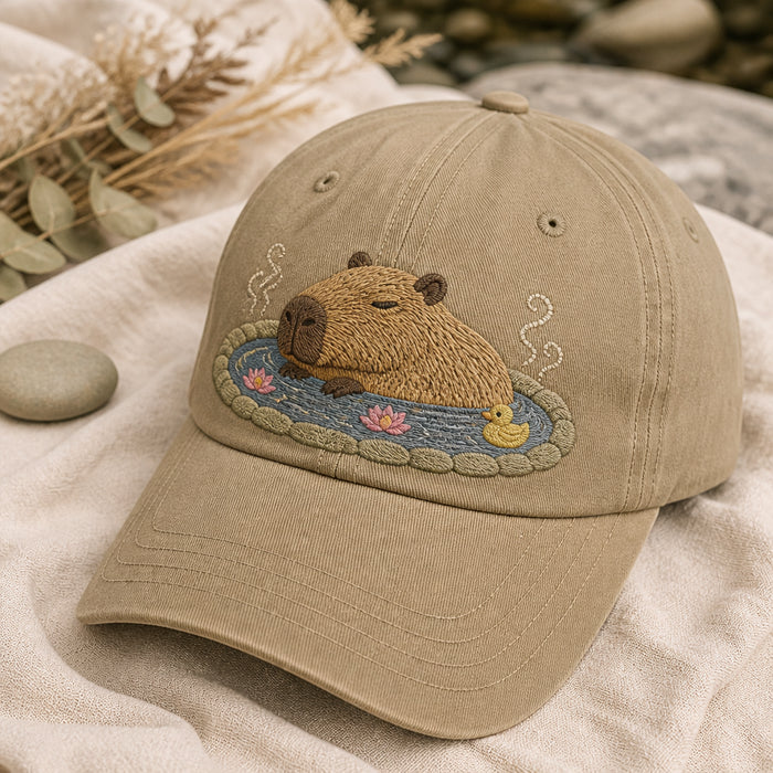 Relaxing Capybara Hot Spring Scene Dad Embroidered Hat