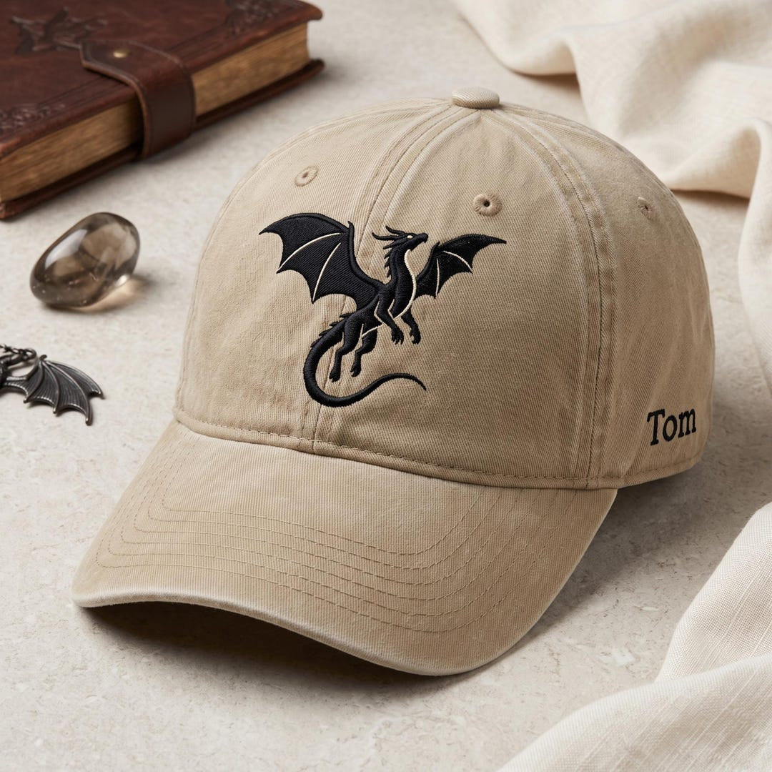 Personalized Dragon Fantasy Mythical Creature Custom Name embroidered two-tone hat — front view
