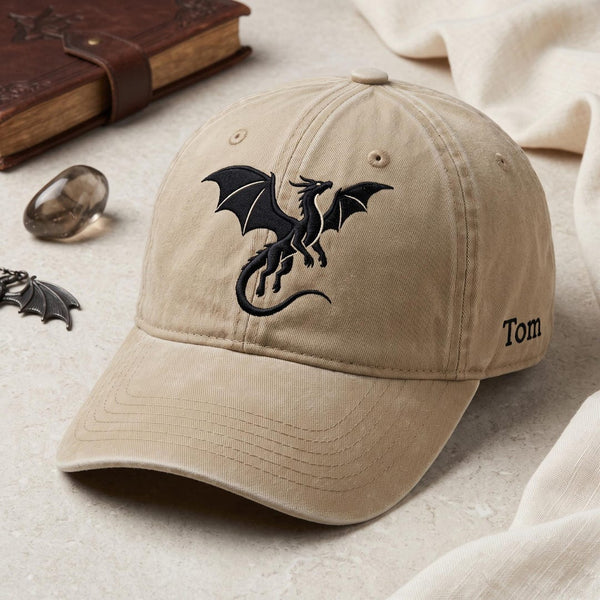 Personalized Dragon Fantasy Mythical Creature Custom Name embroidered two-tone hat — front view