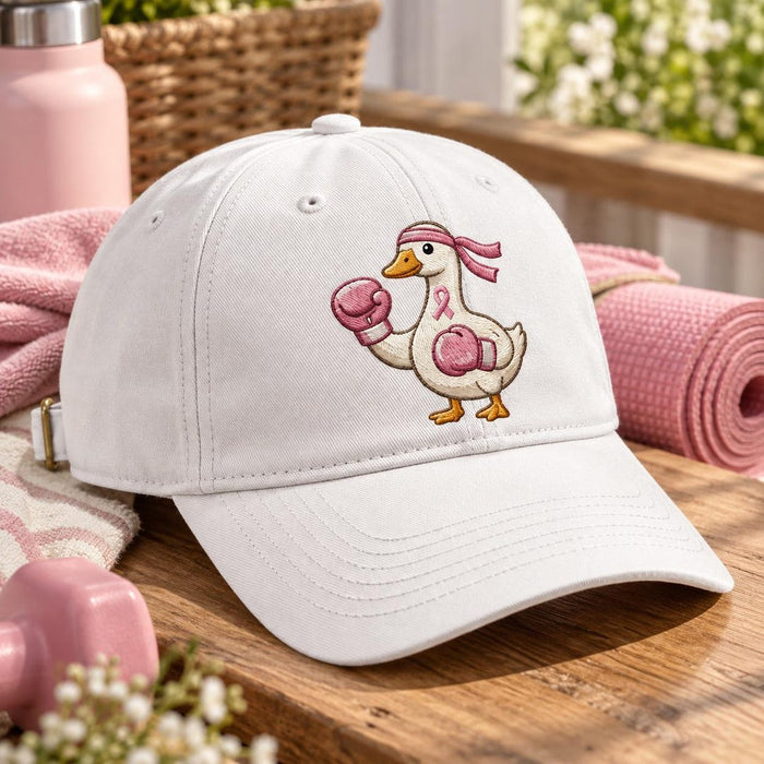 Boxing Goose Breast Cancer Awareness Pink Ribbon Fighter Duck Embroidered Hat