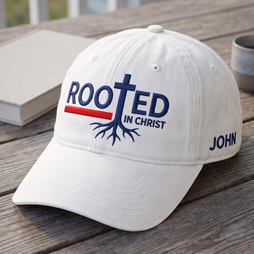 Personalized Rooted In Christ Cross Roots Christian Embroidered Hat — Baseball Cap