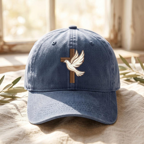 Christian Cross Dove Faith Embroidered Hat — Washed Hat
