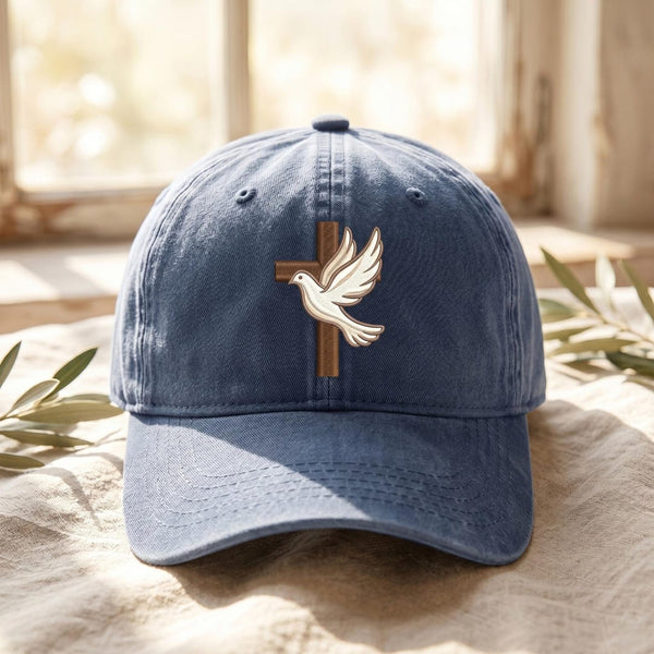 Christian Cross Dove Faith Embroidered Hat — Washed Hat